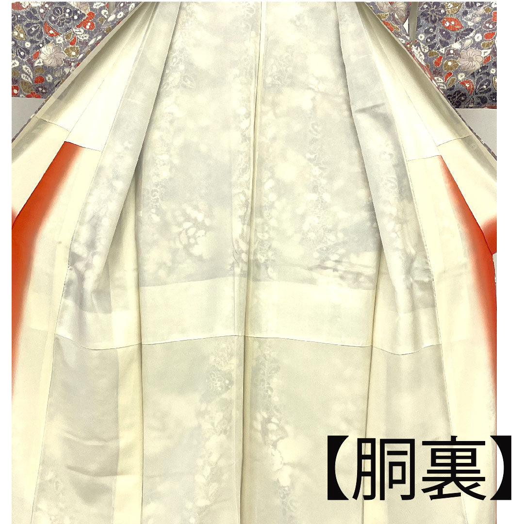 小紋 身丈160cm 裄丈66cm 袷  辻ヶ花 正絹 Sランク グレー系 1115000592322