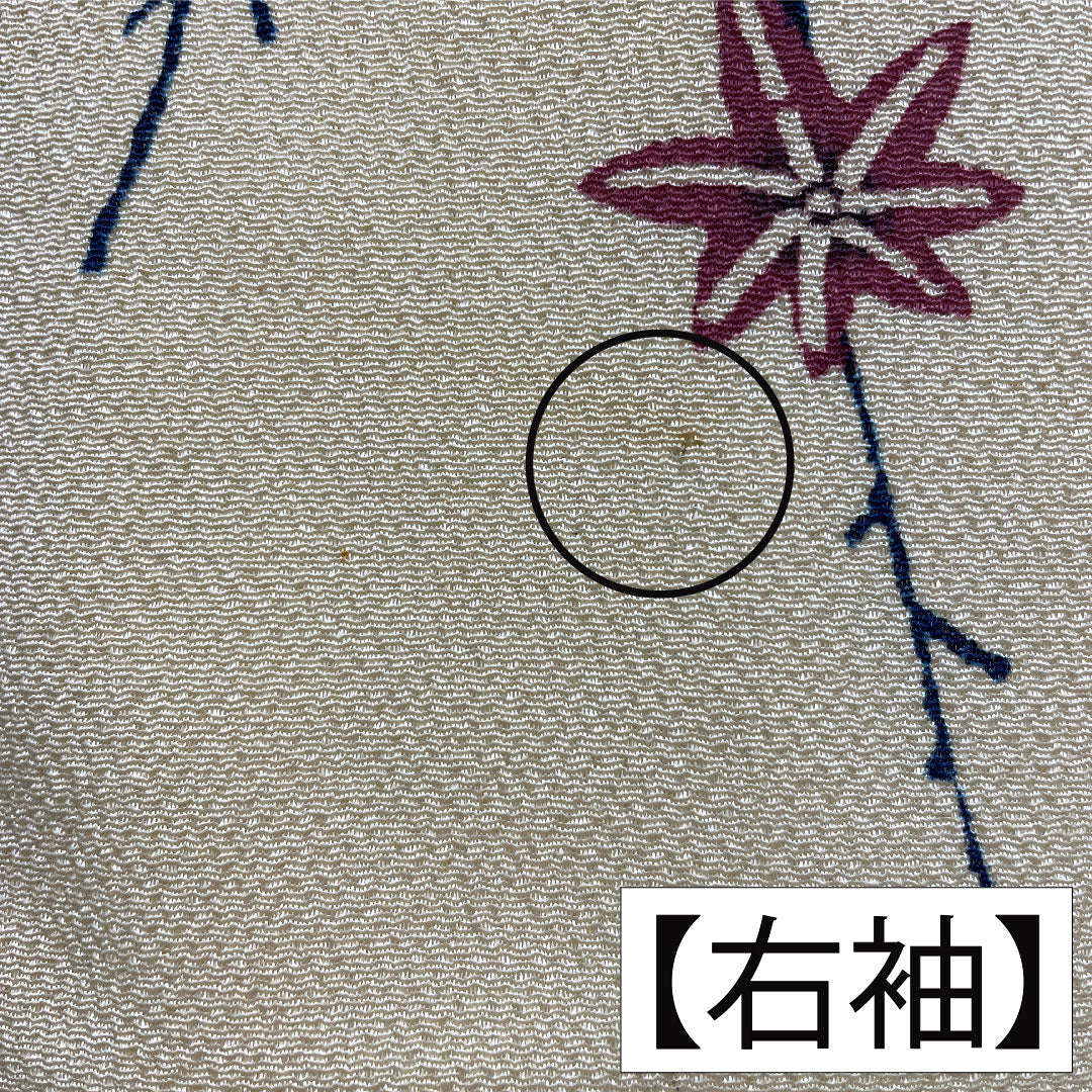 訪問着 正絹 袷 身丈158.5cm 裄丈65cm 密陀僧色（みつだそういろ） 京紅型 紅葉 鳥 Aランク クリーム系 1112005943315