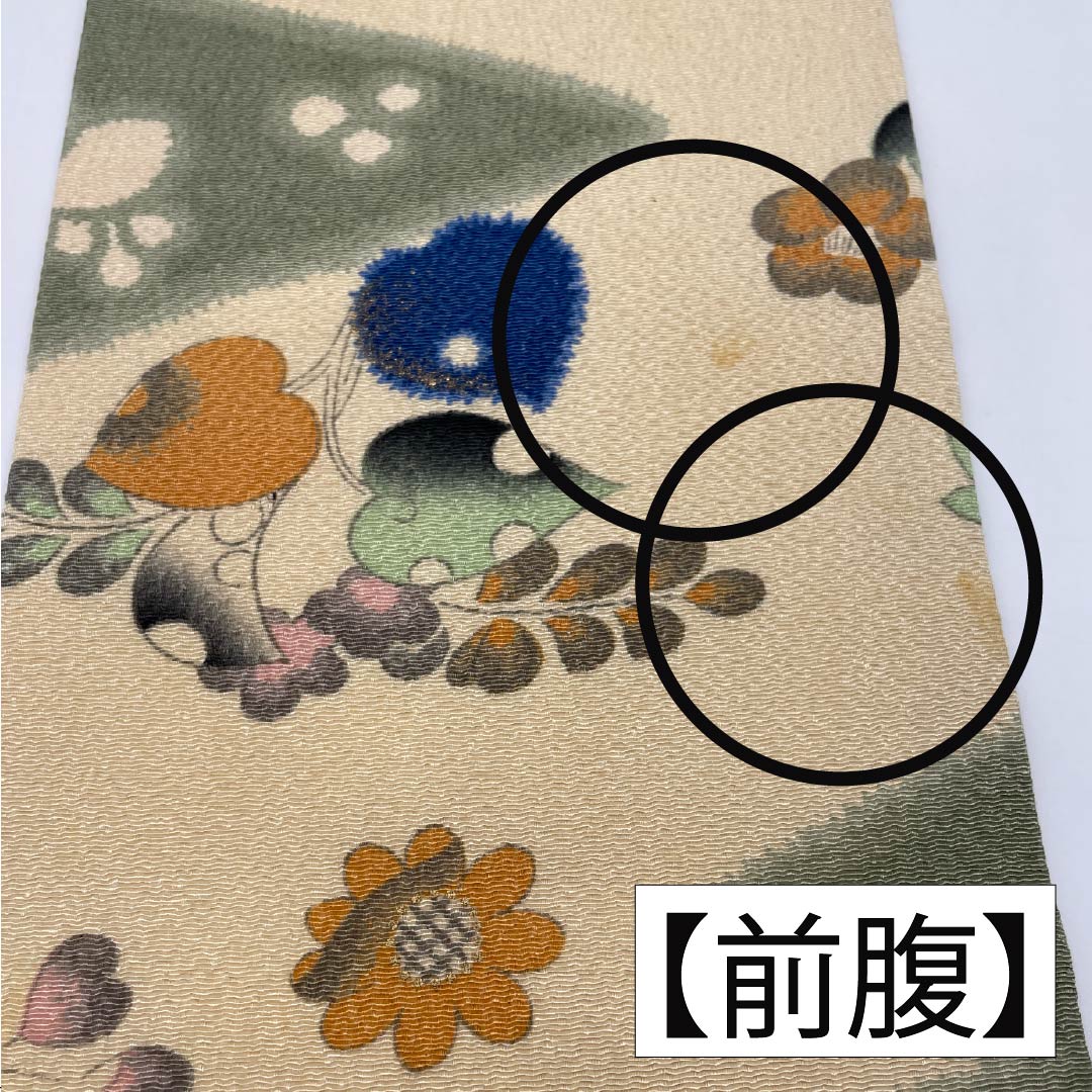 名古屋帯 正絹 Aランク 柳茶色（やなぎちゃいろ） ちりめん地 辻ヶ花 染め帯 帯丈347cm ポイント柄 カジュアル 緑系 1124009183319 名古屋仕立て