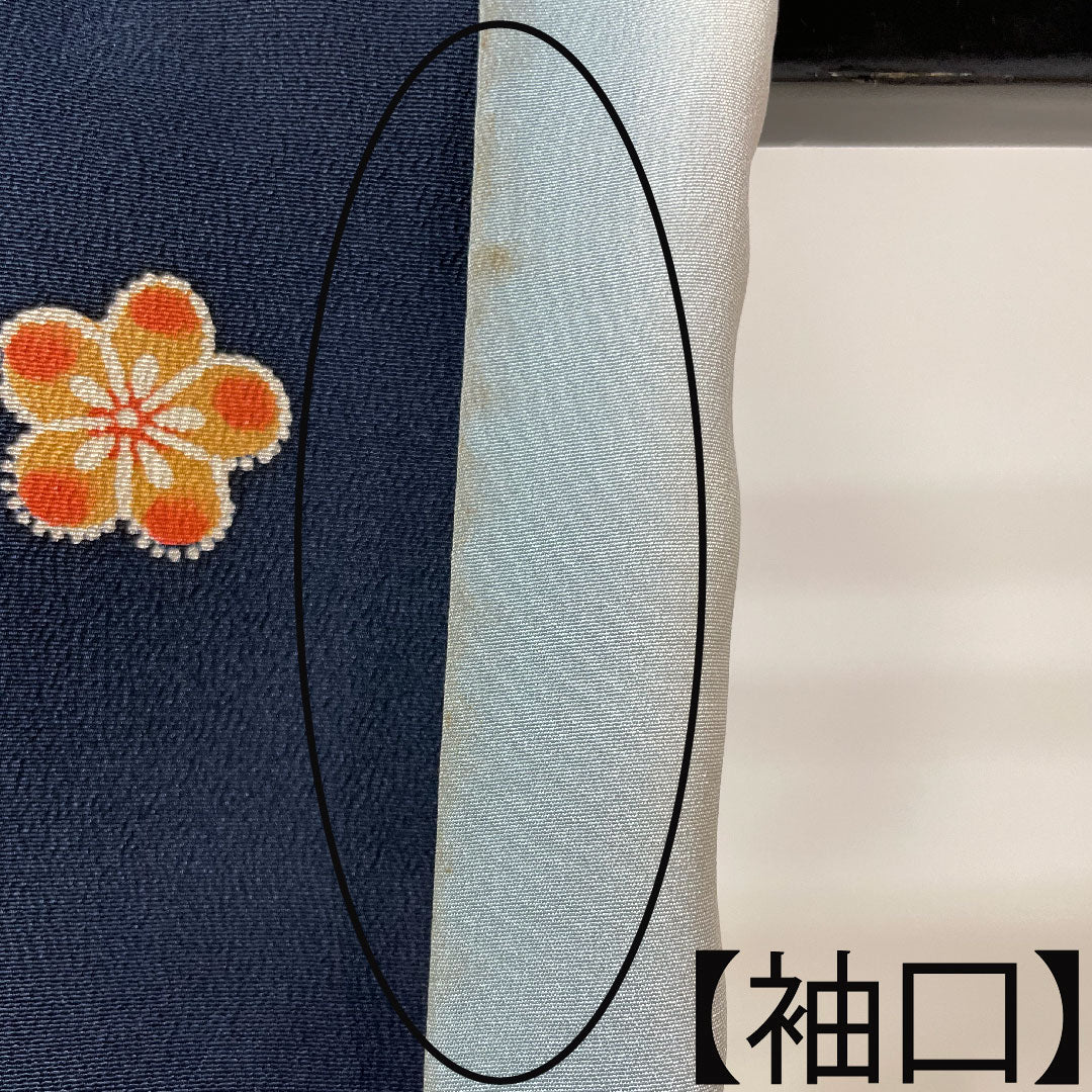 訪問着 正絹 袷 身丈158.5cm 裄丈62cm 濃紺色 小紋付下げ 京紅型 Aランク 紺系 1112003783318