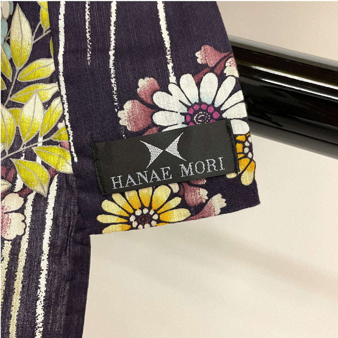 浴衣 HANAEMORI 花模様 木綿 Sランク 単衣 身丈165cm 裄丈68cm 紫系 1118000792520