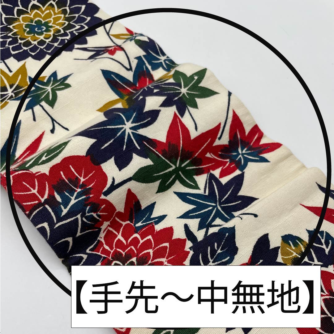 Nagoya obi, natural color (kinari-iro), stencil-dyed, chrysanthemum, autumn leaves, obi length 352cm, cotton, S rank, full length, casual, cream color, 1124008062315, Nagoya style