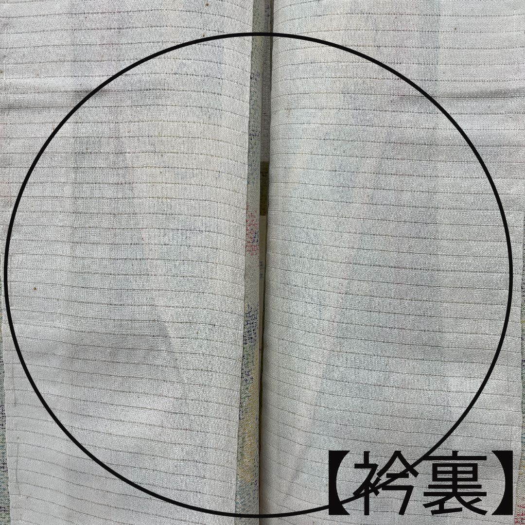 夏物 正絹 紬 身丈159cm 裄丈64cm 乳白色（にゅうはくしょく） 抽象花 しつけ糸付き 紗 Aランク クリーム系 1132000553315