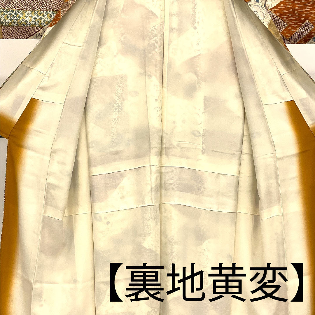 小紋 身丈157cm 裄丈65.5cm 袷  辻ヶ花 七宝 染疋田  正絹 Aランク クリーム系 1115001993315