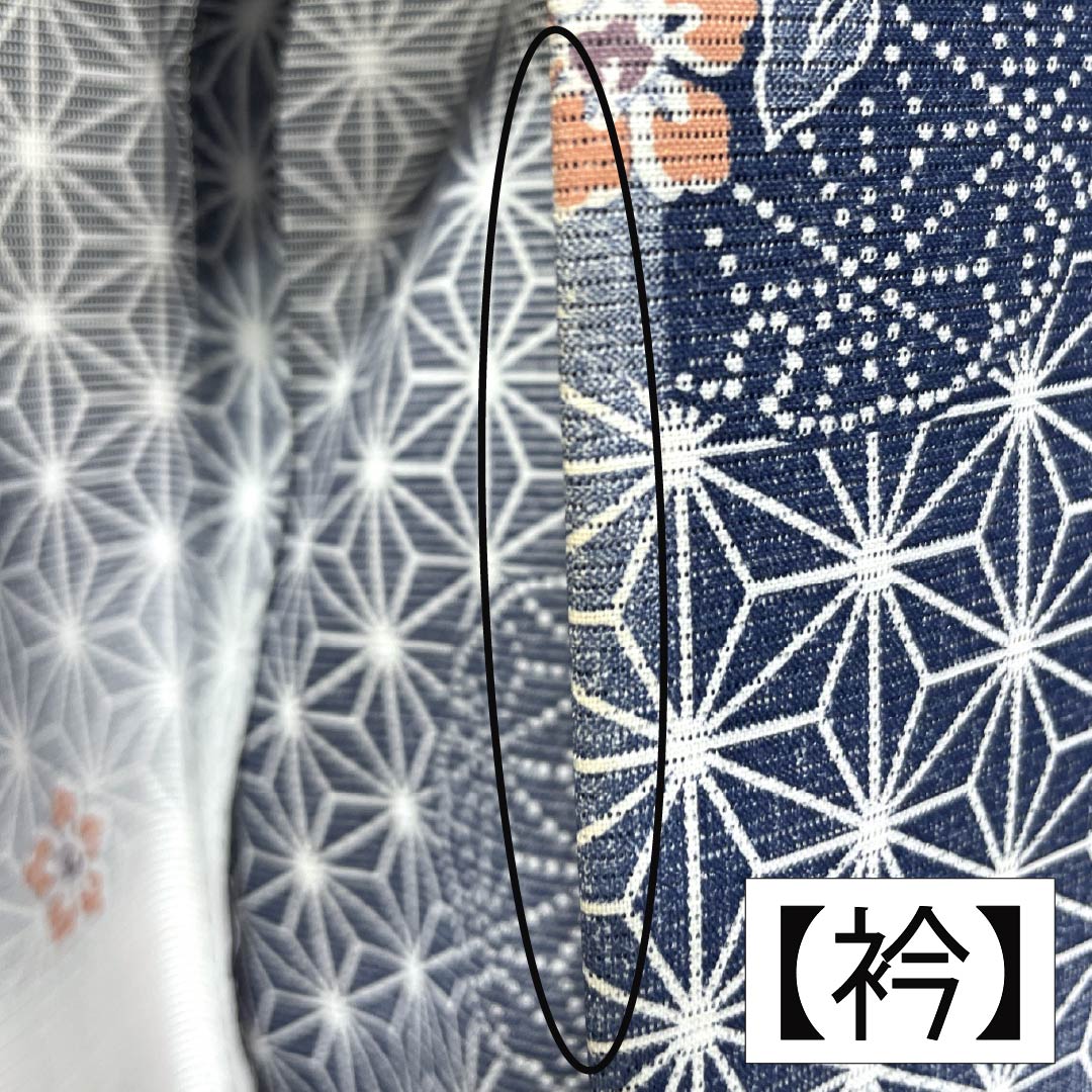 Summer kimono, polyester, small pattern, length 149cm, sleeve length 62cm, iron grape color (tebutsubudouiro), hemp leaf pattern, classic, washable, ro, rank A, navy blue, product number 1132002633118