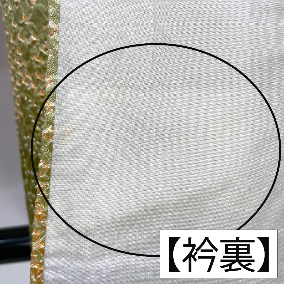 訪問着 正絹 Bランク 袷 身丈160.5cm 裄丈65.5cm 硫黄色（いおういろ） 総絞り 草花 緑系 1112007444419