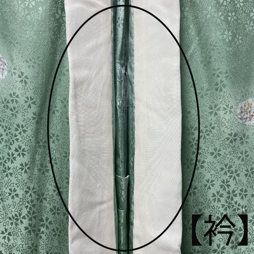 Nagajuban (long undergarment) made of pure silk, length 128cm, sleeve length 66cm, single layer, light green, chrysanthemum, A rank, green 1129000483219
