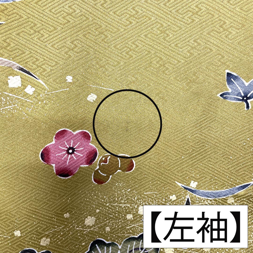 Furisode (long-sleeved kimono) made of pure silk, grade A, length 168cm, sleeve length 68cm, lined, rapeseed oil color (natane-aburairo), Kyoto Yuzen sash pattern, Keicho pattern, yellowish pongee fabric, product number 1113002523523