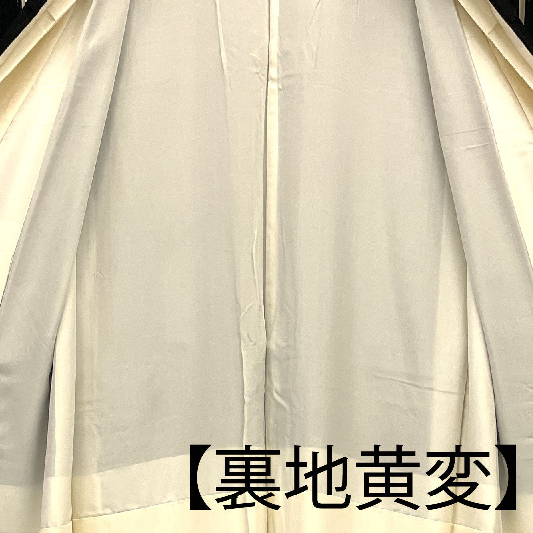 Black formal kimono, length 161cm, sleeve length 64cm, lined, Kyoto Yuzen, auspicious motif, circle with tangerines, pure silk, A rank, five crests, black, 1111000373410