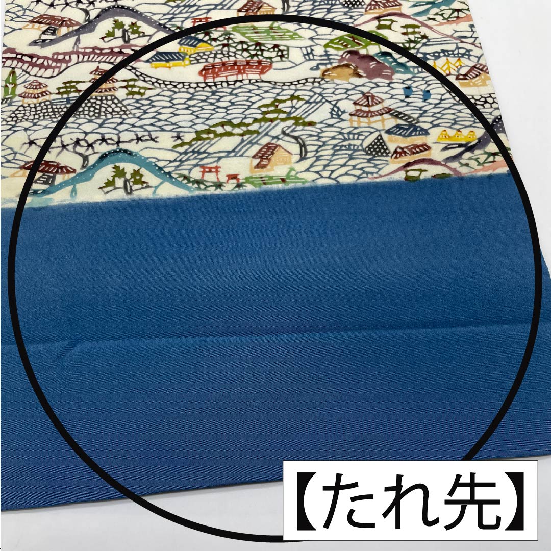 Nagoya Obi, Pure Silk, Grade A, Natural Color (Kinari-iro), Stencil Dyed with Bingata-inspired Landscape Pattern, Length 371cm, Six-fold, Casual, Cream-toned, Product Number 1124010593315, Nagoya Style