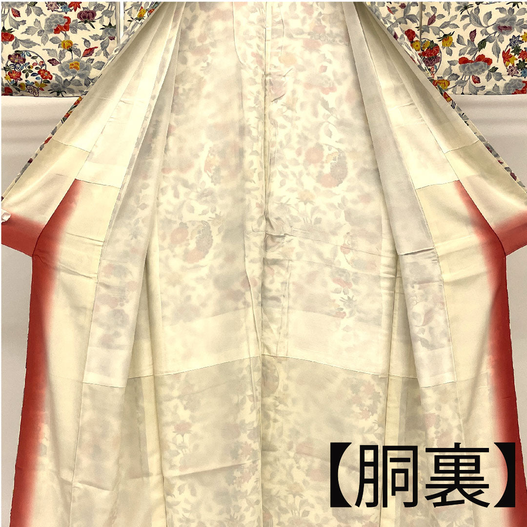 Komon, Length 164cm, Sleeve length 67cm, Lined, Stencil dyeing, Chrysanthemum, Floral pattern, Pure silk, A rank, White, 1115001223311
