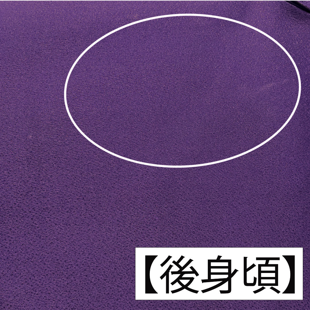 Homongi (formal kimono) made of polyester, lined, length 155.5cm, sleeve length 64.5cm, dark blue, washable, floral pattern, tsukesage, A rank, purple, 1112004233320