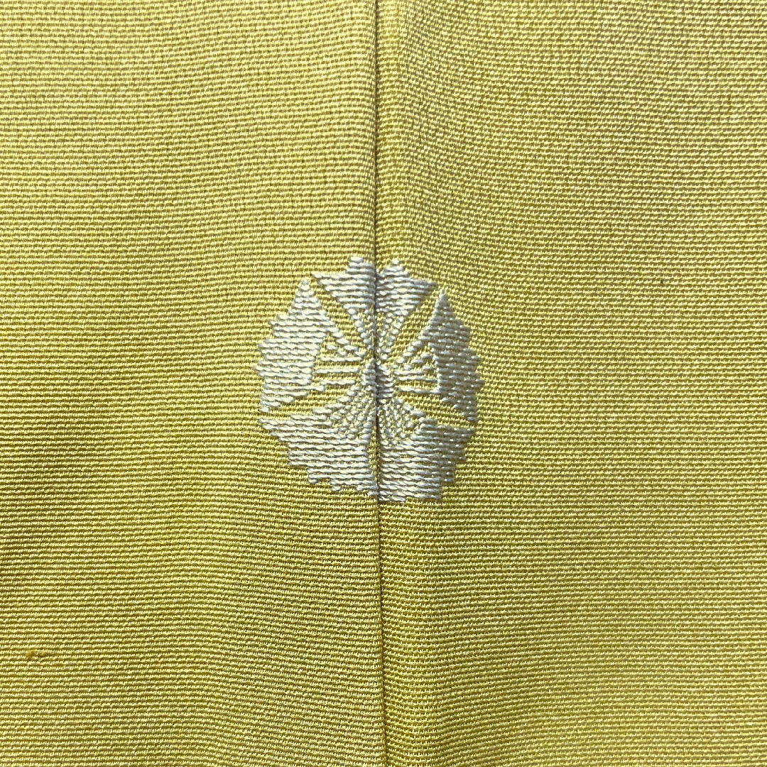 Homongi, pure silk, lined, length 164cm, sleeve length 64cm, faint yellow, Kyoto Yuzen, autumn grass pattern, one crest, five-fold fan, A rank, yellow, 1112004323423