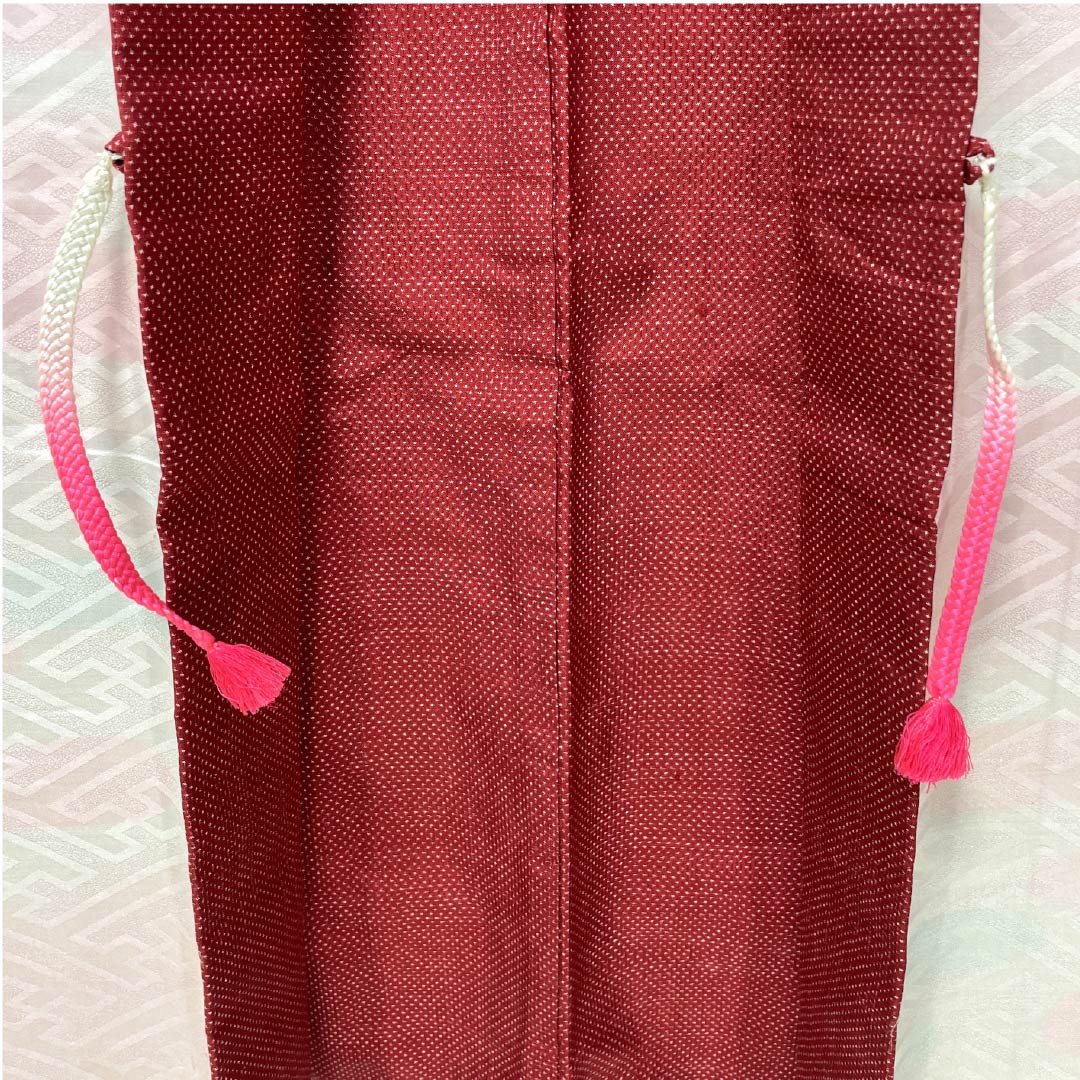 Haori (Japanese traditional kimono jacket) made of pure silk, grade A, length 79cm, sleeve length 63.5cm, madder red (akaneiro) color, kasuri pattern, tsumugi fabric, with haori cord, lined, red, 1117001283912