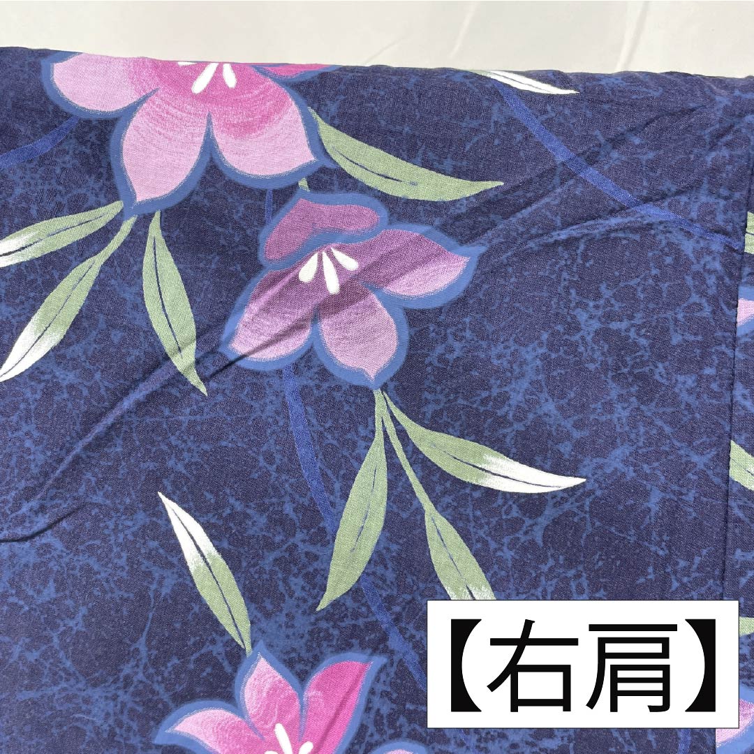 浴衣 木綿 身丈163cm 裄丈66cm Sランク 単衣 紺系 紺色（こんいろ） 竜胆 1118006432418
