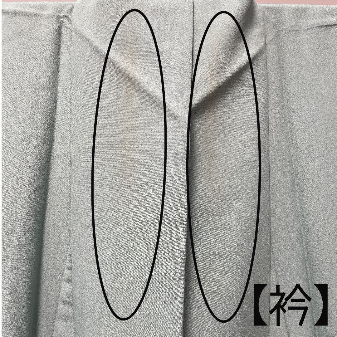色無地 ポリエステル 錆青磁色 洗える着物 素無地 組み井桁  身丈166cm 裄丈68cm 袷  Aランク 緑系 1114000773519