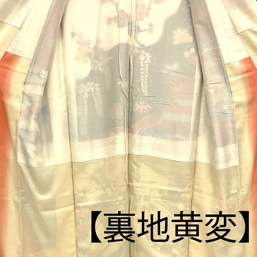 振袖 身丈160cm 裄丈63cm 袷  京紅型 松竹梅 青海波 正絹 Aランク 白系 1113000793411