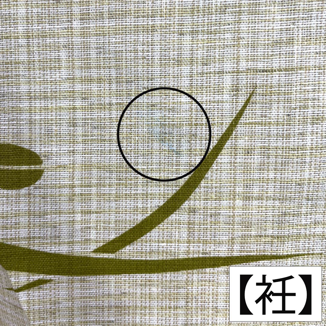 浴衣 綿麻 身丈166.5cm 裄丈69.5cm Aランク 単衣 ベージュ系 牙黄色（げおういろ） 百合 桔梗 1118005443525
