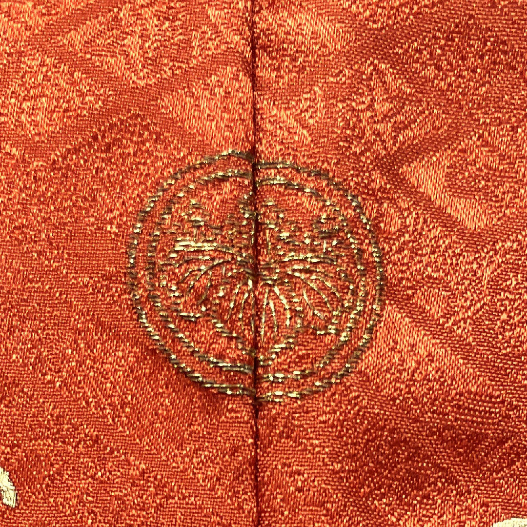 Homongi, pure silk, lined, length 160cm, sleeve length 63cm, scarlet, Kyoto Yuzen, embroidery, auspicious motif, one crest (sewn crest), Gosankiri, S rank, vermilion, 1112003752416
