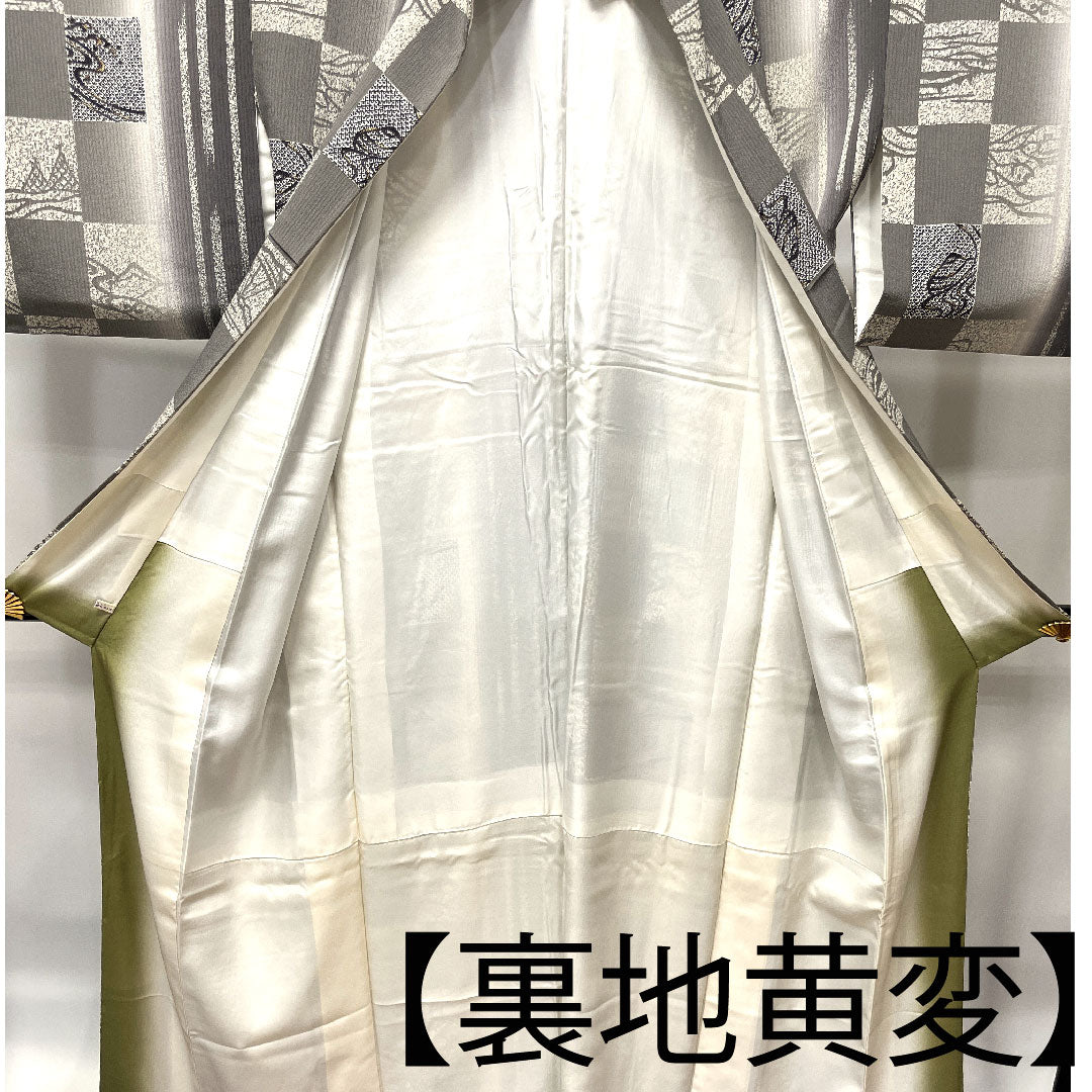 小紋 身丈158cm 裄丈62cm 袷  市松 抽象模様  正絹 Sランク グラデ 1115003282399