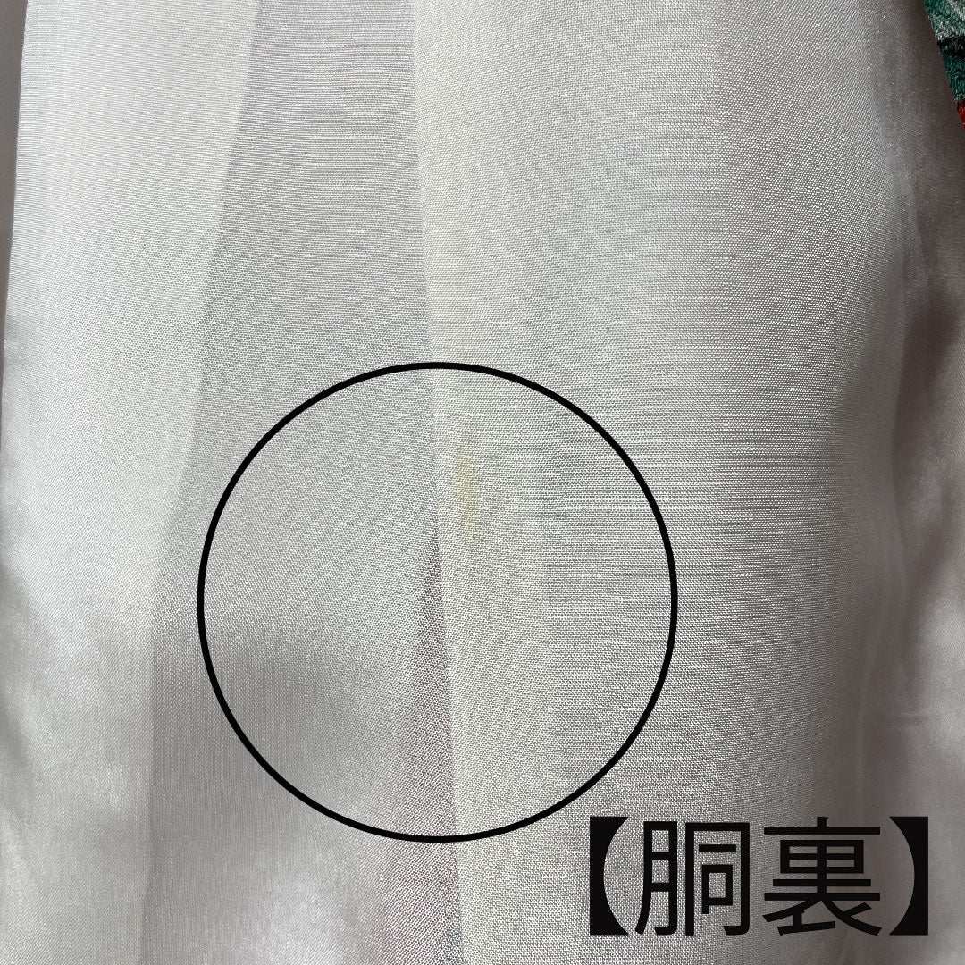 小紋 身丈175cm 裄丈65cm 袷  しつけ糸付き 銀朱色 草花模様  正絹 Sランク 朱系 1115002772816