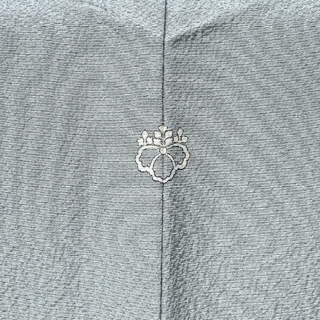 Plain color kimono, pure silk, S rank, length 160.5cm, sleeve-to-sleeve 64cm, sky blue gray, one family crest (gosan-no-kiri), plain, lined, light blue family, 1114002682424
