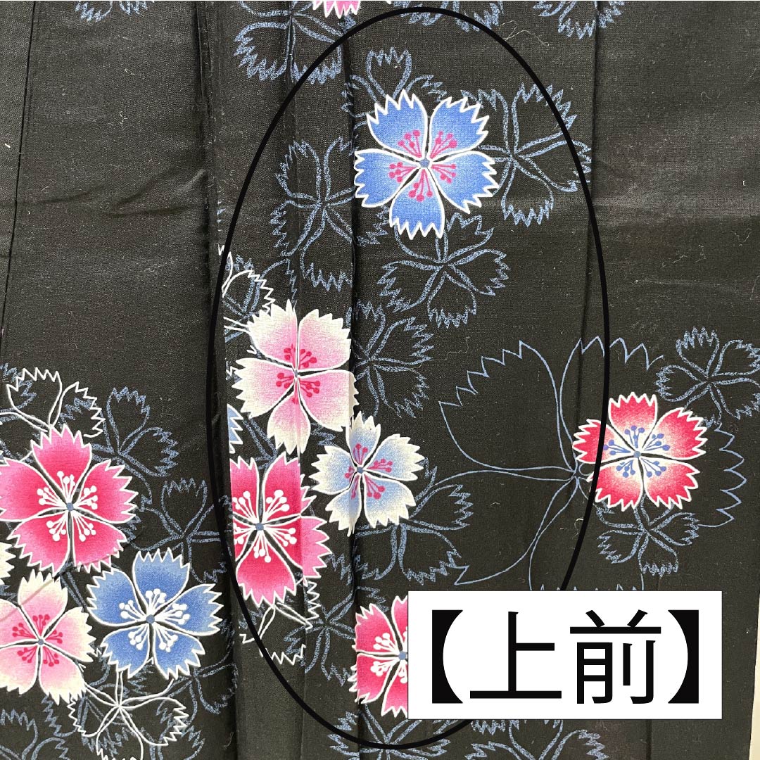 浴衣 木綿 身丈160cm 裄丈66cm Sランク 単衣 黒系 撫子 1118006142410