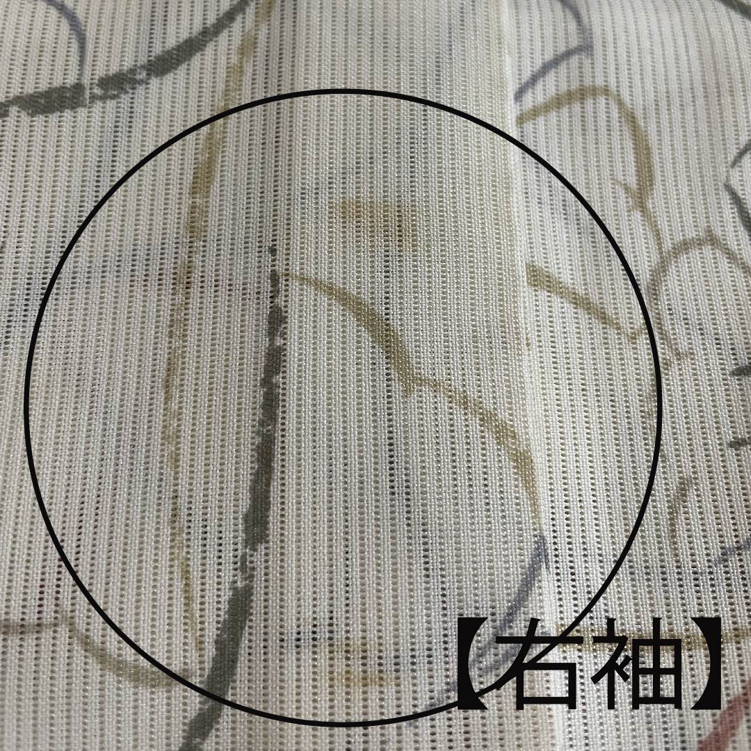 夏物 ポリエステル 小紋 身丈163.5cm 裄丈63.5cm 胡粉色（ごふんいろ） いちょうの葉 絽 Bランク 白系 1132000334411