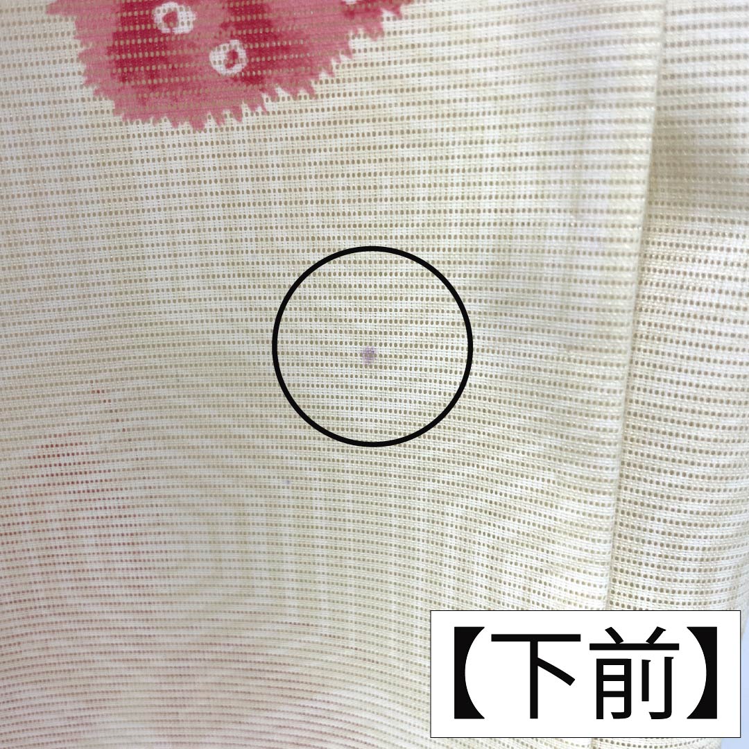 夏物 ポリエステル 小紋 Aランク 身丈158.5cm 裄丈66cm 乳白色（にゅうはくしょく） 蝶 亀甲 絽 クリーム系 1132004543315