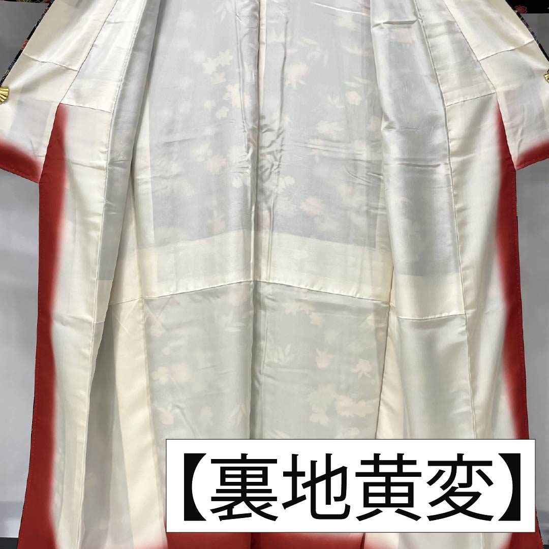 Komon (small pattern) silk, S rank, length 158.5cm, sleeve length 65.5cm, lined, stencil-dyed, pine, bamboo, plum, chrysanthemum, black, 1115006872310