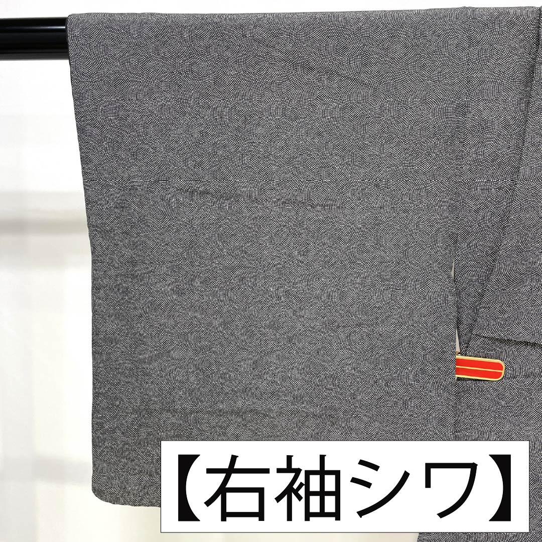 小紋 正絹 Sランク 身丈159cm 裄丈63cm 袷 型染 鮫小紋 江戸小紋 黒系 1115007772310