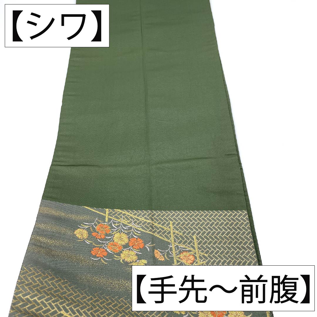 袋帯 正絹 Sランク 利休鼠色（りきゅうねずみいろ） 西陣織 垣根 草花 帯丈428cm 六通 セミフォーマル 緑系 1123017662319