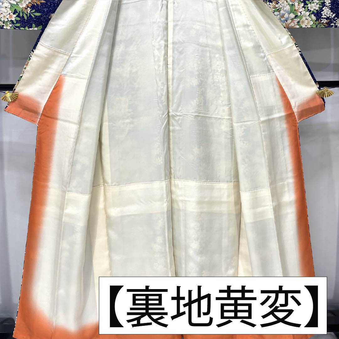 小紋 正絹 身丈158cm 裄丈63cm 袷 瑠璃色（るりいろ） 型染 総花 しつけ糸付き Sランク 紺系 1115005372318