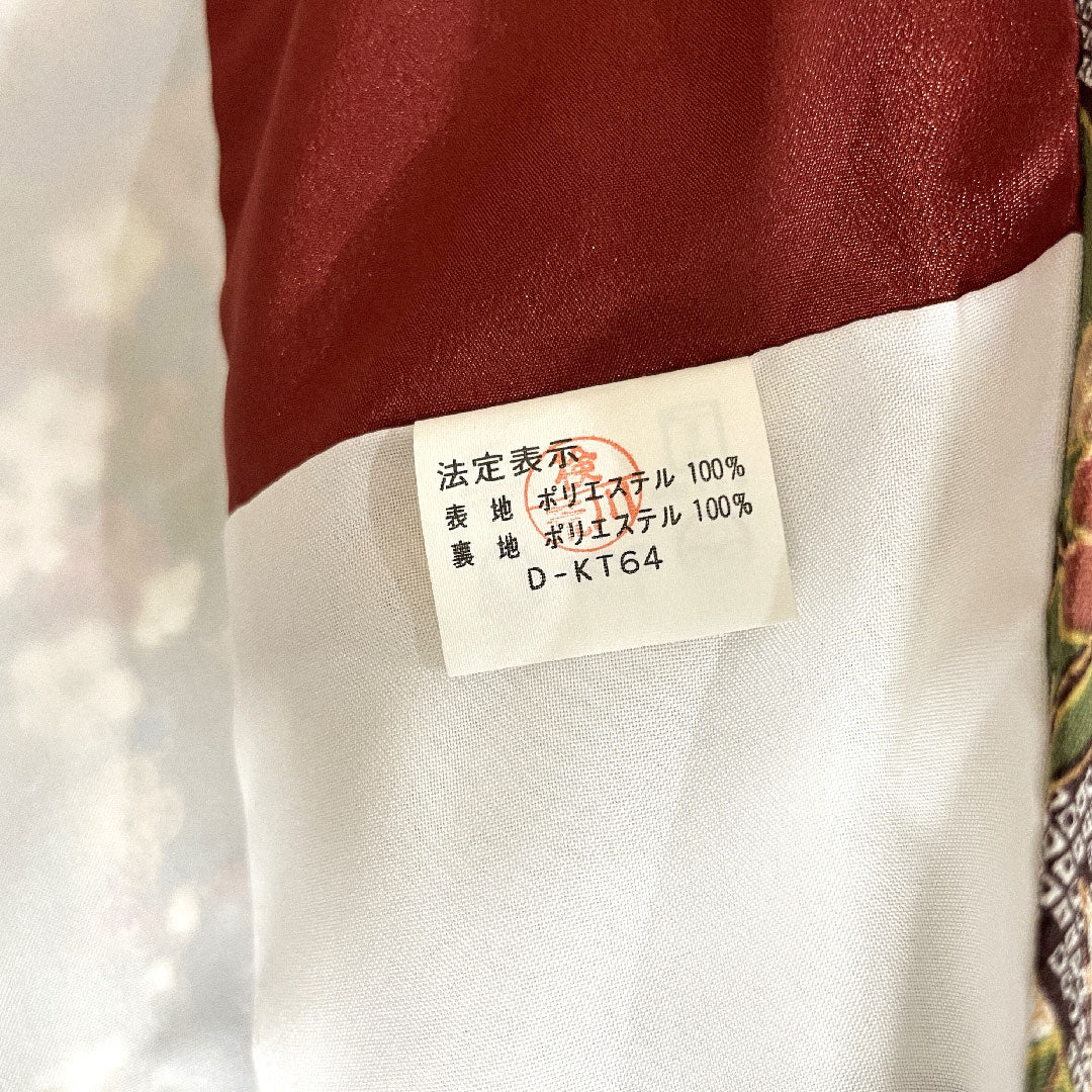 Small pattern, Length 164cm, Sleeve length 66.5cm, Lined, Willow brown, Washable kimono, Bamboo, Plum, Polyester, S rank, Green, 1115002552419