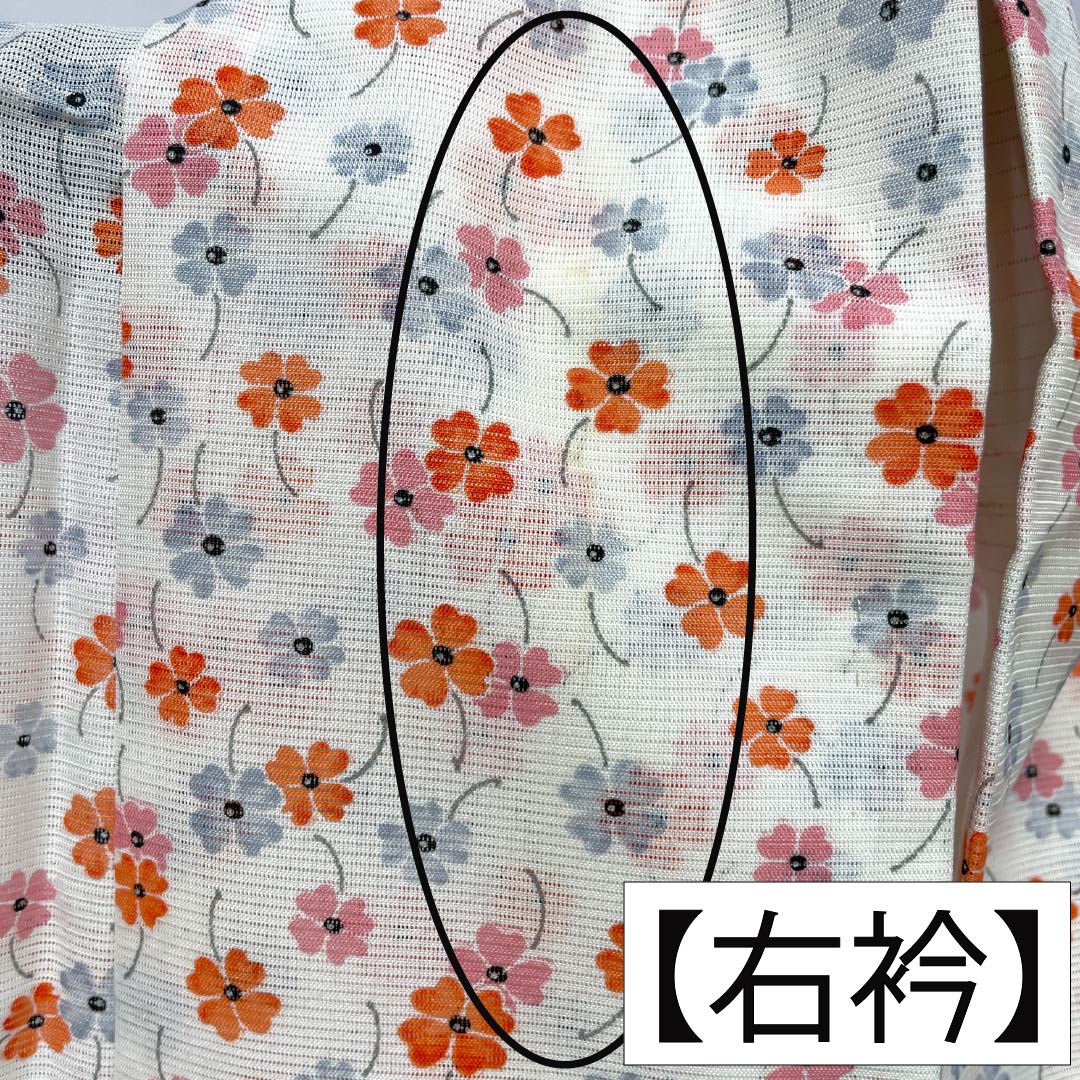夏物 ポリエステル 小紋 Aランク 身丈156cm 裄丈62.5cm 型染 小花 洗える着物 絽 白系 1132004973311