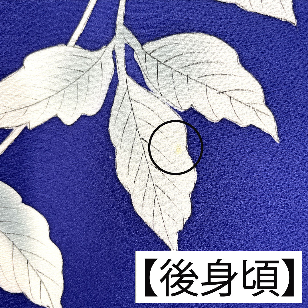 Homongi, pure silk, lined, length 163.5cm, sleeve length 65.5cm, lapis lazuli, Kyoto Yuzen, chrysanthemum, with basting thread, A rank, navy blue, 1112005283418
