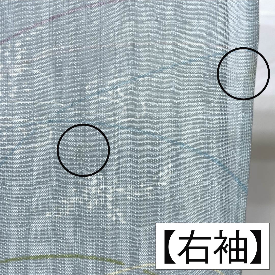 夏物 ポリエステル 小紋 身丈153cm 裄丈62.5cm 瓶覗色（かめのぞきいろ） 流水 秋草 洗える着物 紗 Aランク 水色系 1132002313224