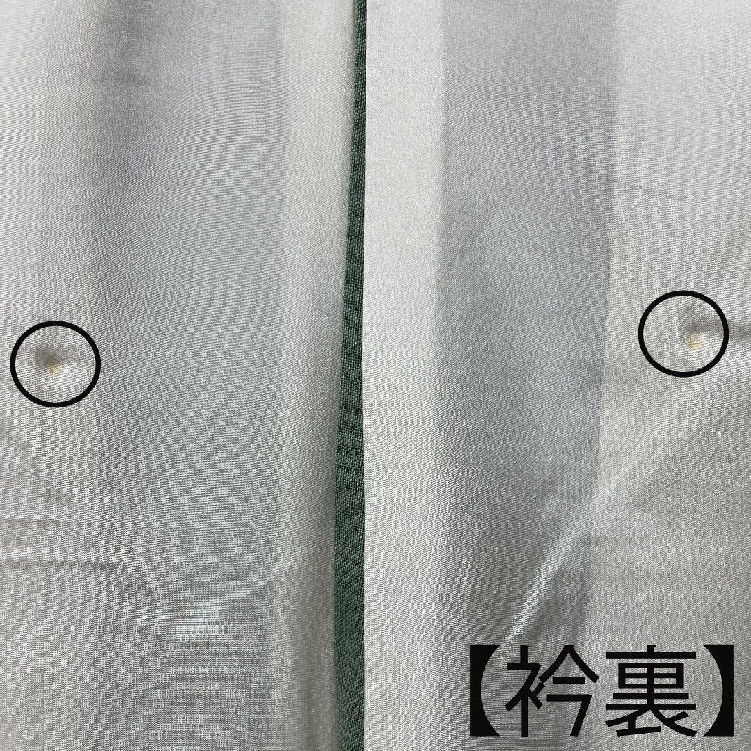 夏物 正絹 色無地 身丈156cm 裄丈63cm 灰緑色（はいみどりいろ） 紬地 紗 Sランク 緑系 1132000562319