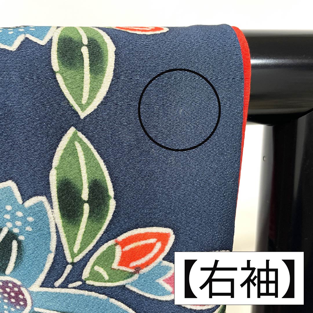 Furisode (long-sleeved kimono) made of pure silk, grade A, length 160cm, sleeve length 62.5cm, lined, indigo blue, Kyoto Bingata pattern, auspicious motifs of pine and peony, navy blue, product number 1113002453418