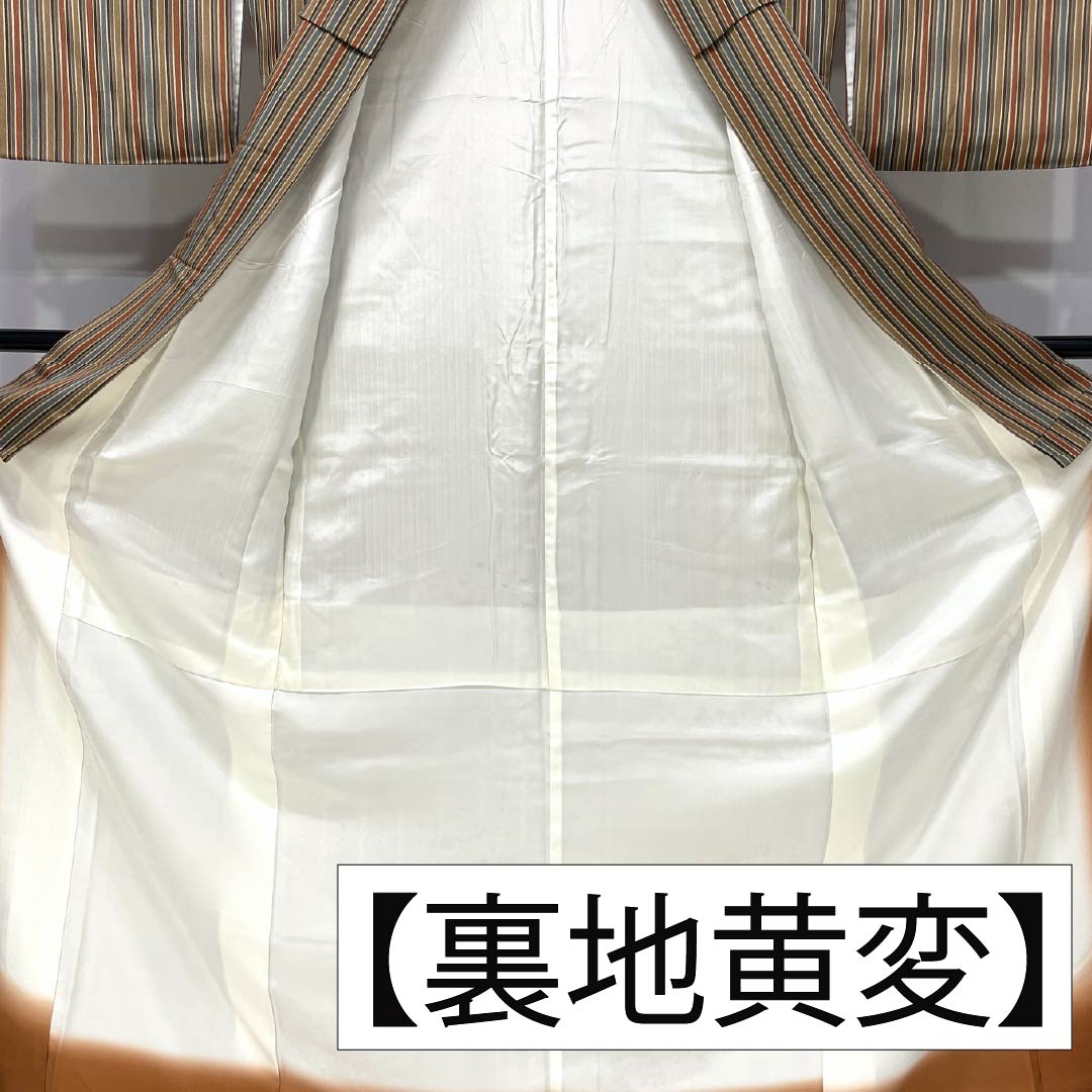 Visiting Kimono, Pure Silk, S Rank, Lined, Length 165.5cm, Sleeve Length 66.5cm, Enshu Brown, Kyoto Bingata Pattern, Striped, Chayatsuji, Orange, Item Number: 1112006892526