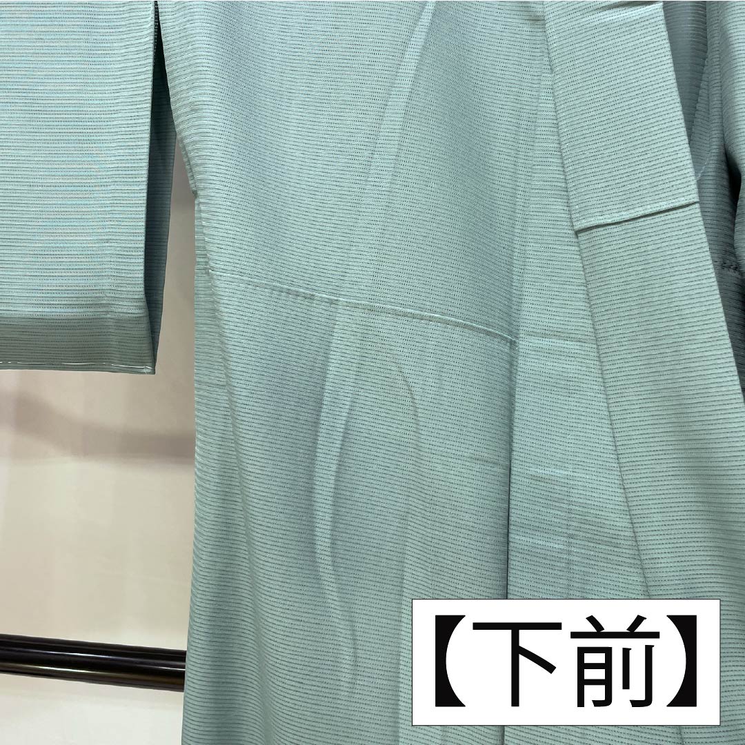 夏物 正絹 色無地 身丈163.5cm 裄丈65cm 浅葱鼠色（あさぎねずいろ） 素無地 絽 Sランク 緑系 1132002432419