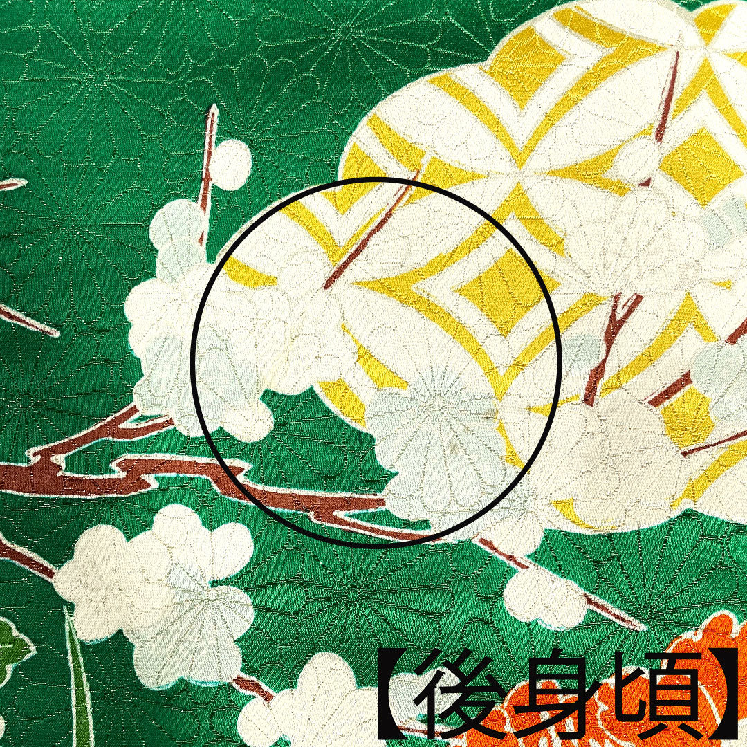 振袖 正絹 身丈161.5cm 裄丈65cm 袷  濡葉色 京友禅 吉祥文様  Aランク 緑系 1113001973419