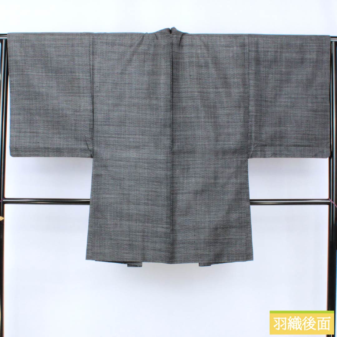 男物 正絹 Bランク 身丈140cm 裄丈65cm 青褐色（あおかちいろ） 横双絣 大島紬 アンサンブル 袷 紺系 1119001364418