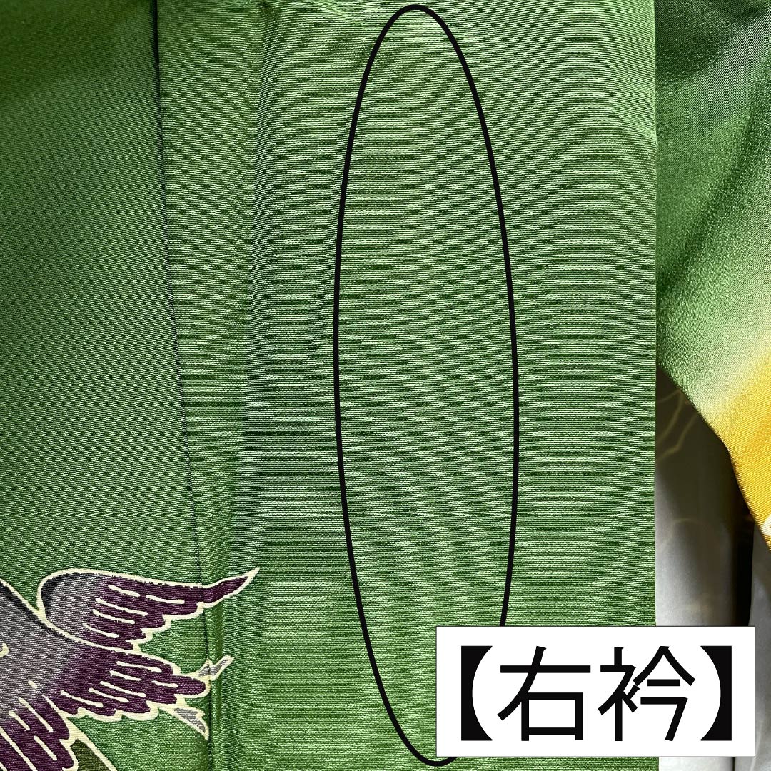 振袖 正絹 Aランク 身丈164.5cm 裄丈69cm 袷 松葉色（まつばいろ） 京紅型 吉祥文様 牡丹 菊 松 緑系 1113002363419