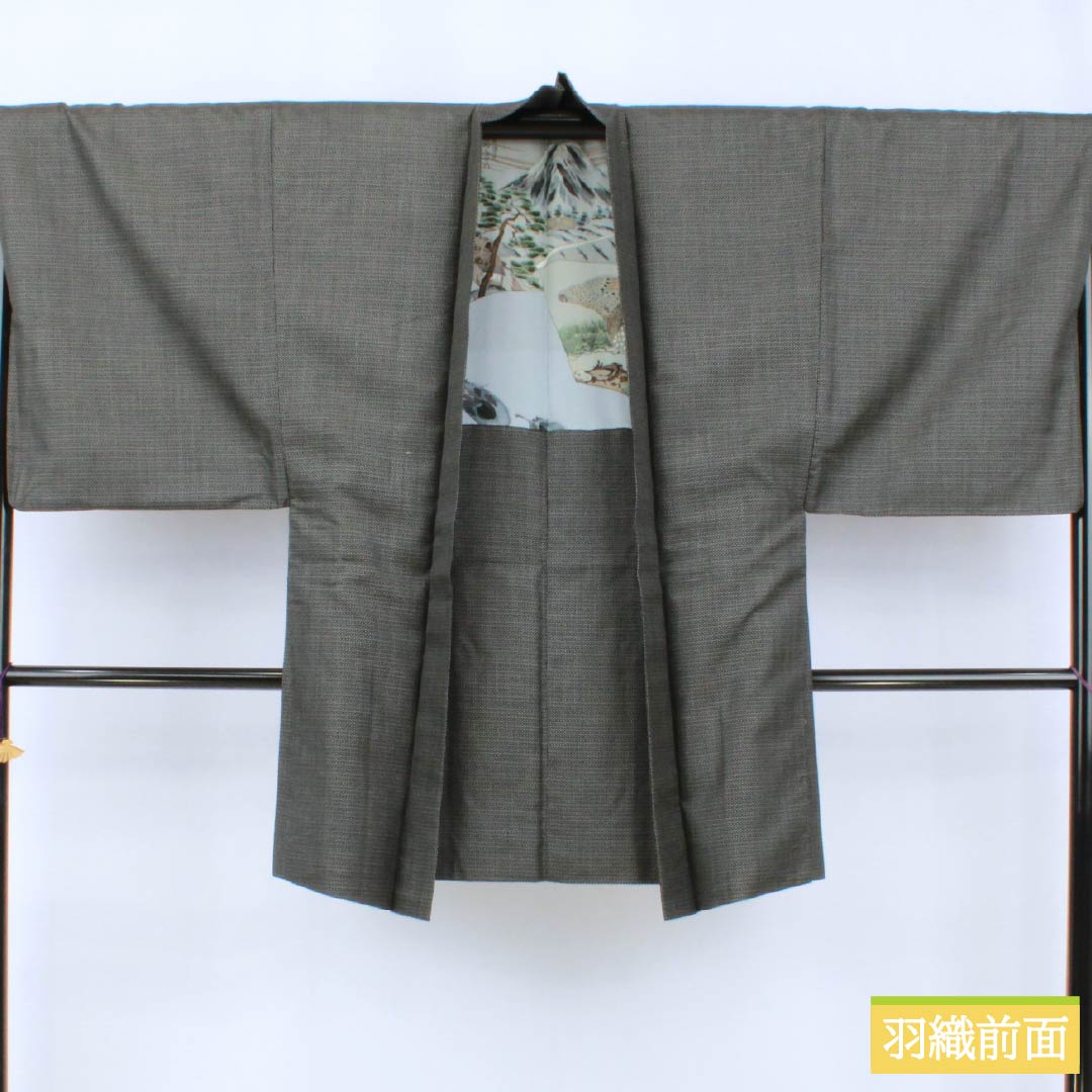 男物 正絹 Bランク 身丈139cm 裄丈68.5cm 小絣 亀甲 アンサンブル 袷 黒系 1119001424310