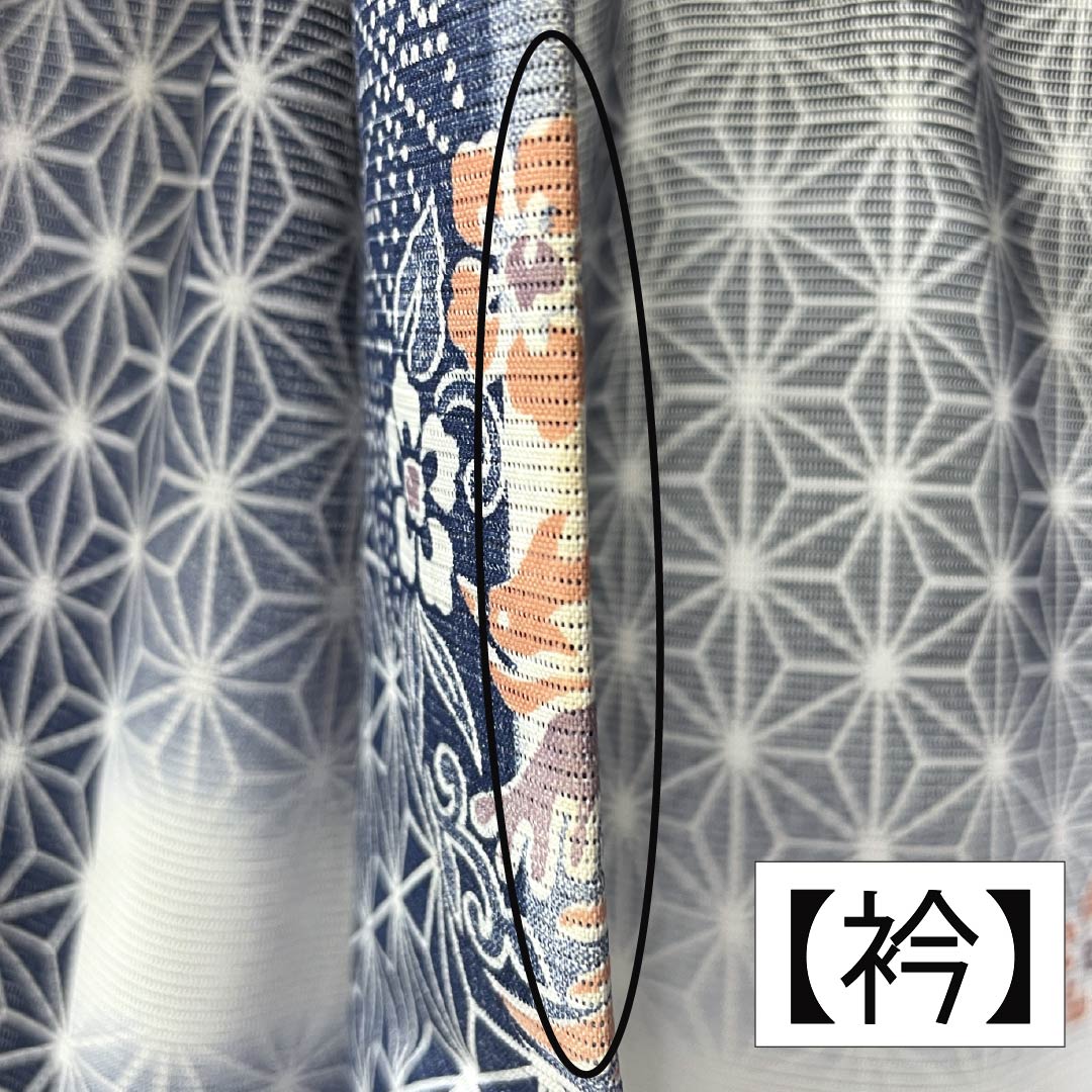 Summer kimono, polyester, small pattern, length 149cm, sleeve length 62cm, iron grape color (tebutsubudouiro), hemp leaf pattern, classic, washable, ro, rank A, navy blue, product number 1132002633118
