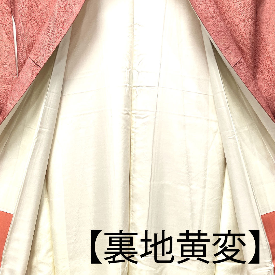 小紋 身丈156cm 裄丈61cm 袷  紅色 江戸小紋 浜ちりめん  正絹 Sランク 赤系 1115002972312