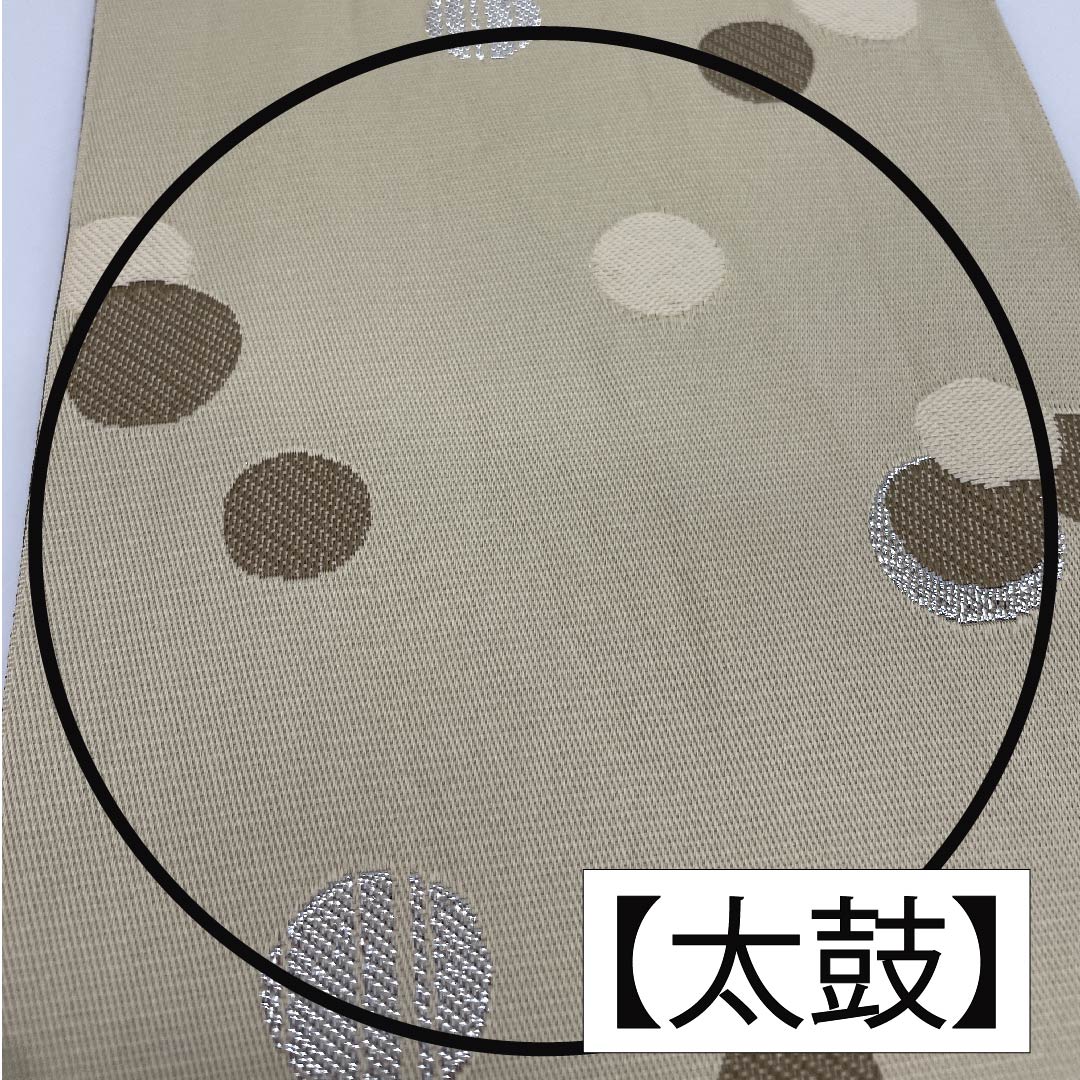 半幅帯 ポリエステル 蕎麦切色（そばきりいろ） 消墨色（けしずみいろ） 七宝 ドット モダン ニュートラルカラー 帯丈396cm ベージュ系 Sランク 1125001262325