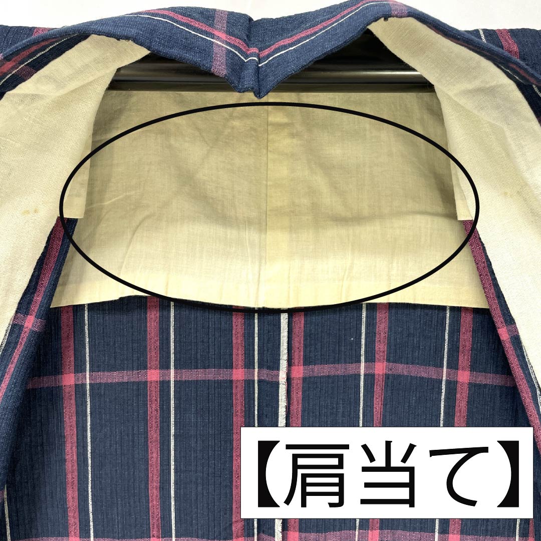 Yukata Cotton Length 154cm Sleeve length 65cm B rank Single layer Navy blue Indian indigo Shijira weave Check pattern 1118005624218