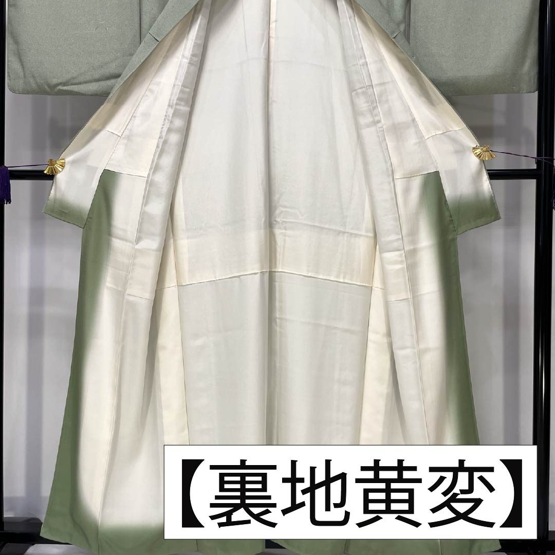 小紋 正絹 Sランク 身丈158cm 裄丈65.5cm 袷 龍泉青瓷釉色（ロンチュエンチンツーユースーいろ） 一つ紋 木瓜 鮫柄 型染 緑系 1115006712319